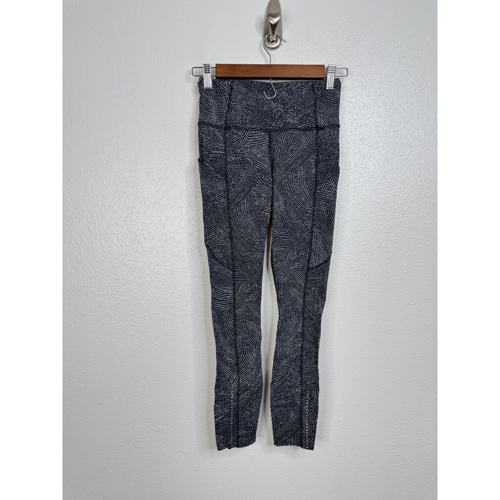Lululemon Fast and Free Tight II 25" *Nulux Free Spirit Ice Grey Black Size 4